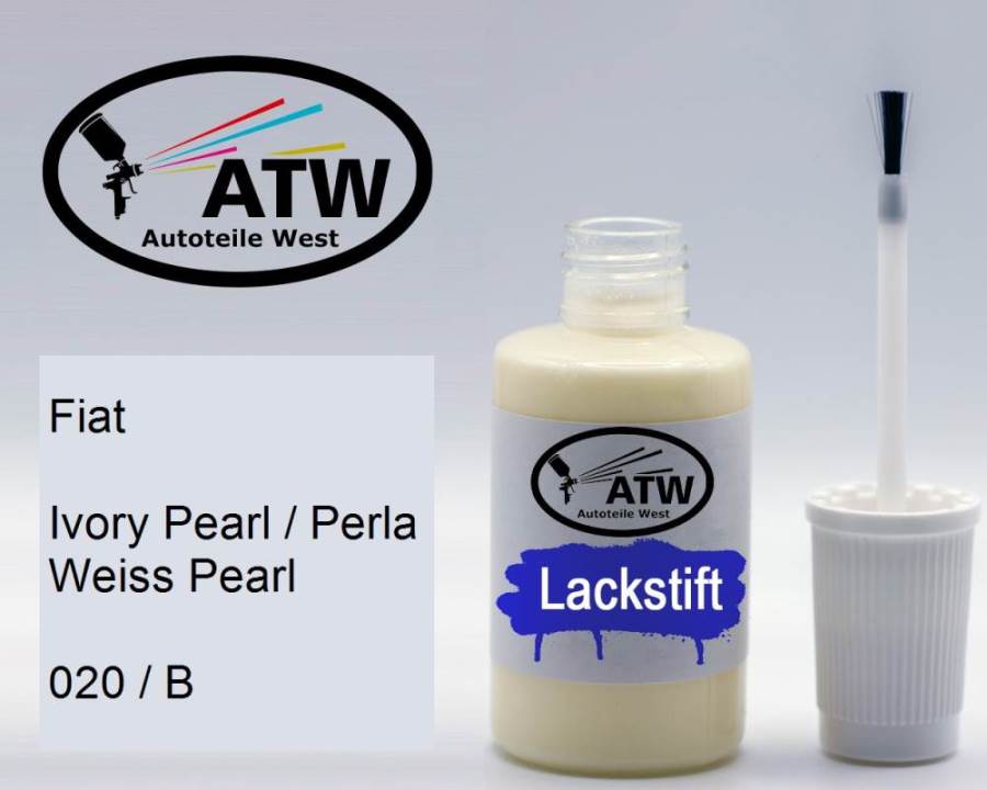 Fiat, Ivory Pearl / Perla Weiss Pearl, 020 / B: 20ml Lackstift, von ATW Autoteile West.
